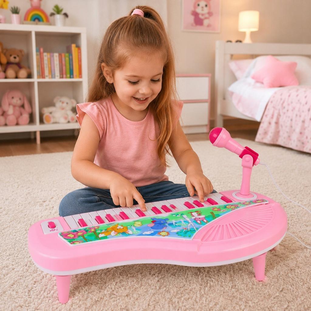 [PACZA] Tastiera mini pianoforte rosa per bambini con gambe, 37 tasti, N68