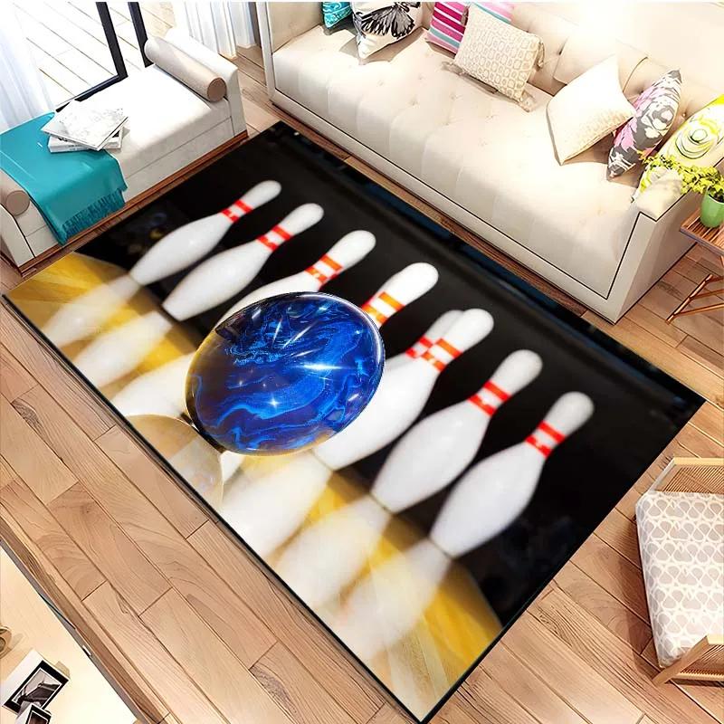 Bowling Party Area Rug for Boys Bedroom Living Room Decor Bowling Ball Carpet Sport Theme Floor Mat Non Slip Entrance Doormat