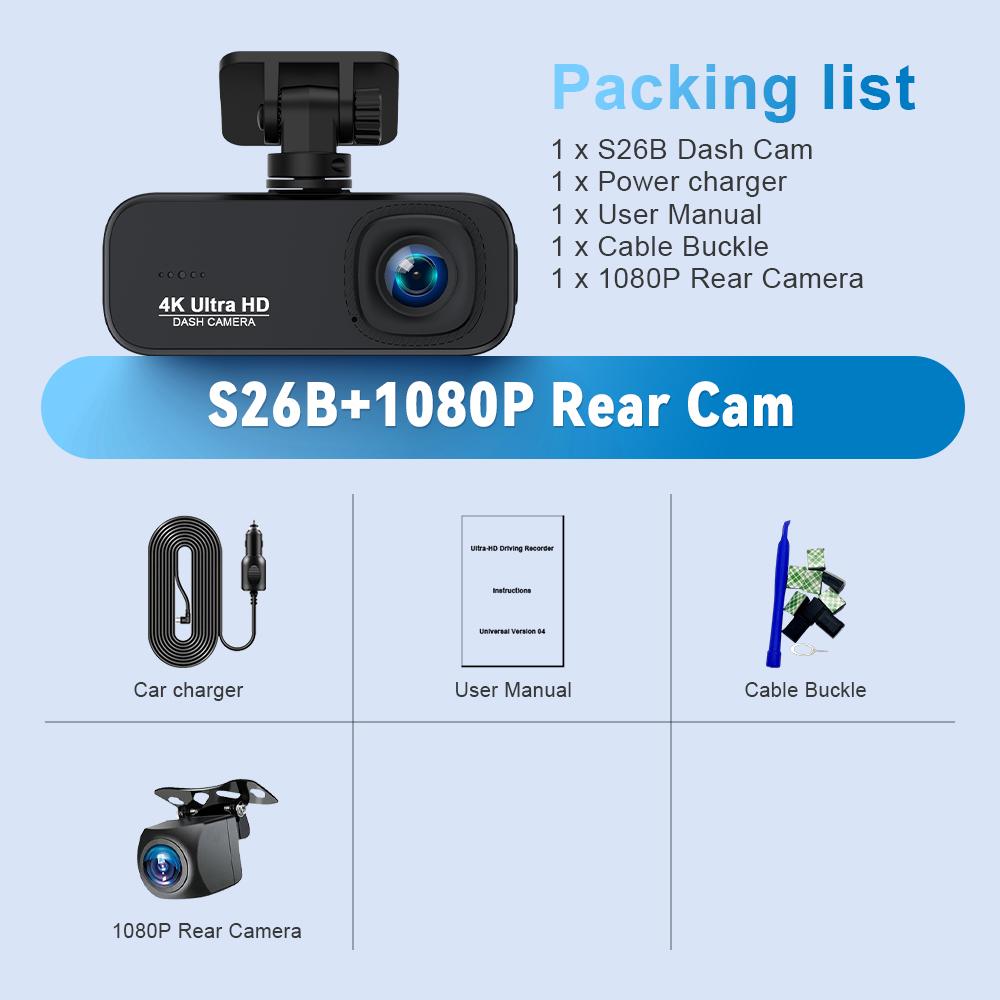 Soam Dash Cam Front and Rear 4K/1080P,Dash Camera for Cars Build in WiFi,24H Parking Mode,Night Vision,WDR,170°,G-Sensor,App