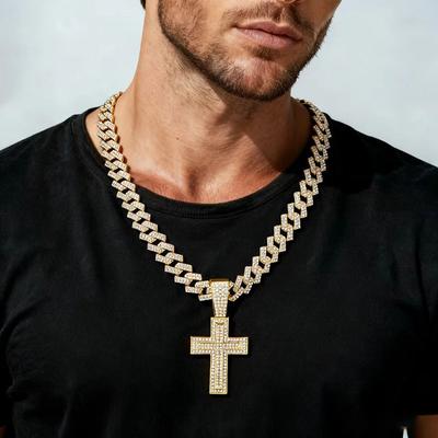 Simple and Personalized Cross Cuban Chain Design Full Diamond Cross with Clasp Cuban Chain