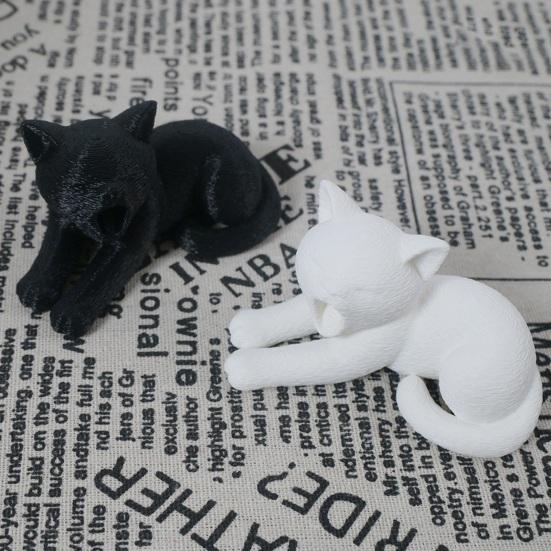 xiaobudian 3D Printed Cat Ornament, Realistic Plush Texture Figurines, Black White Cute Healing Sculpture, for Desk Car Bookshelf Decor