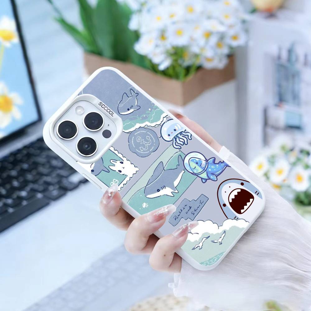 D-Cute Shark Phone Case For IPhone 16 17 15 14 12 13 Pro Max Black Color Shockproof Cover