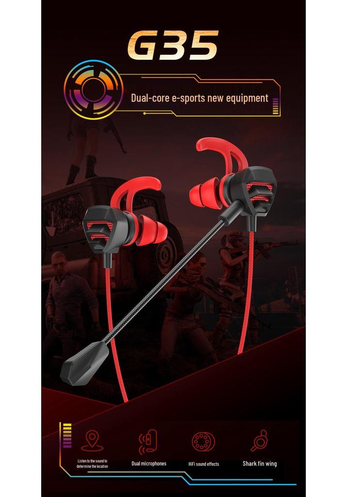 Cross-border Wired Gaming Earbuds with Mic for Mobile, PC & PUBG