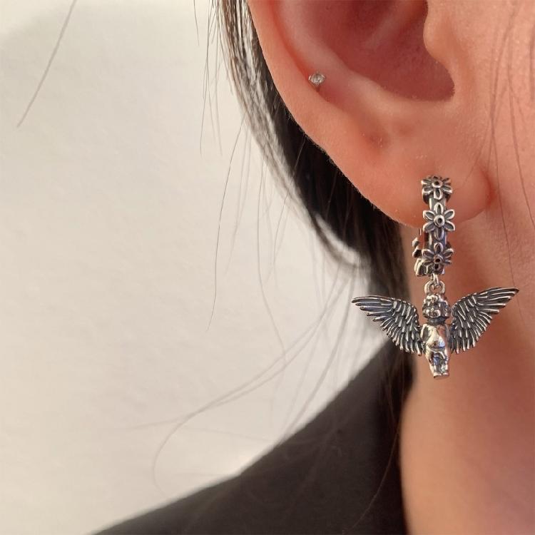 Angel Wing and Flower Hoop Earrings Fashionable Ear Rings Accessory for Parties Easy to Wear Ear Pendants Accessories