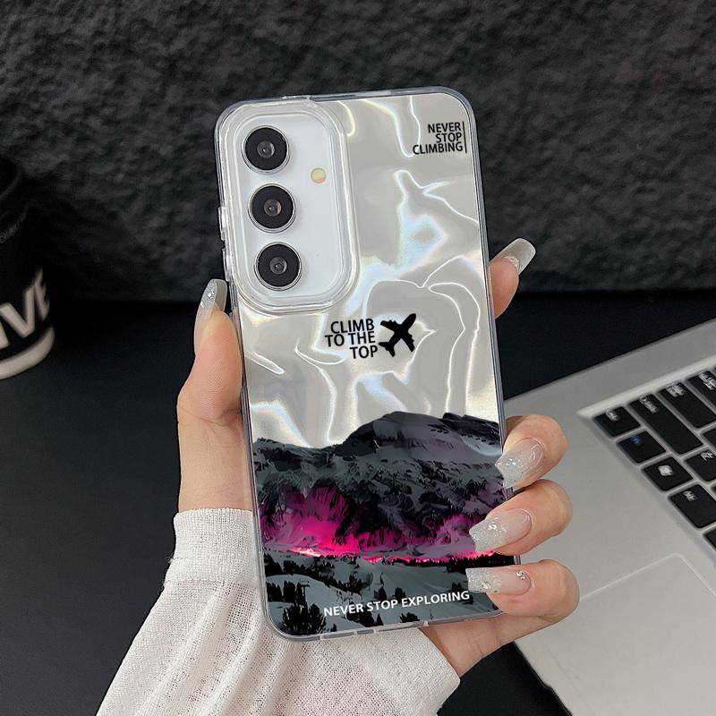 Camlet Laser Case For Samsung Galaxy S25 S24 S23 Ultra Plus S24 FE A55 A56 A54 A25 A15 A16 A34 Mountain Peak Print Phone Cover