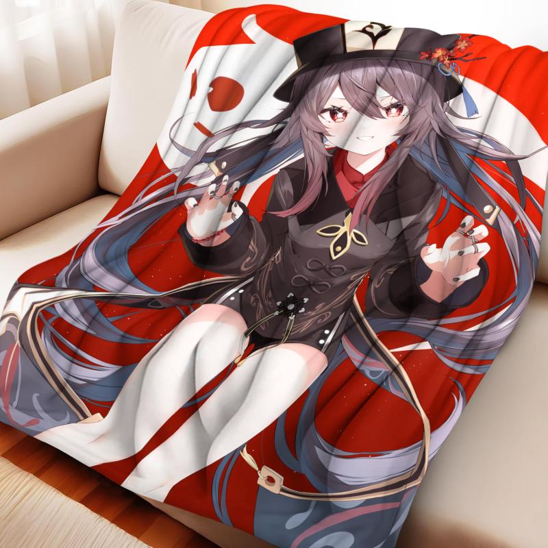 Anime Hu Tao Flannel Blanket - Genshin Impact Four-Season ACG Themed Nap Throw