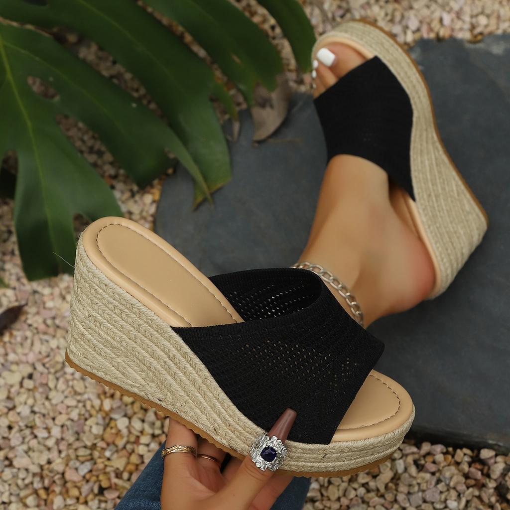 Sandalias de Plataforma para Mujer Alpargatas sin Cierre Calzado Deslizante de Cuña Cómodas Sandalias Deslizantes de Punto Sandalias de Cuña Casuales Zapatos de Tacón para Vestido de Playa de Verano para Mujer