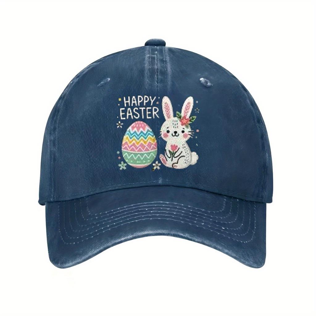 Happy Easter Bunny Egg Baseball Cap Unisex Polyester Casual Print Sun Protection Adjustable Festival Hat