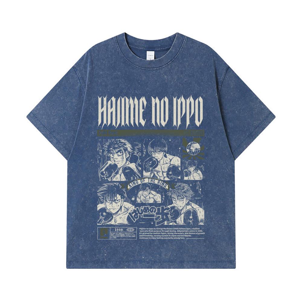 

275 GSM Washed T-shirts 100% Cotton Hajime no Ippo V3 Print Unisex Heavy Cotton T Shirt 2XL королівський синій колір