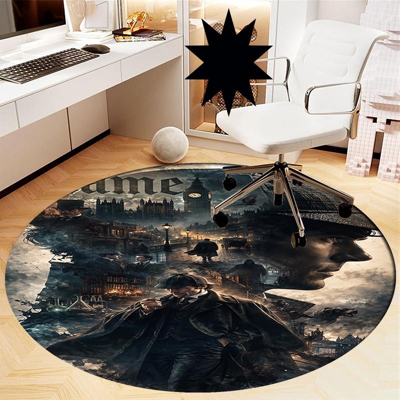 Custom Name Sherlock Holmes Printed Round Rug Carpet Chair Rug Area Rug Entryway Doormats,for Office Chair Living Room Bedroom Kitchen Room.