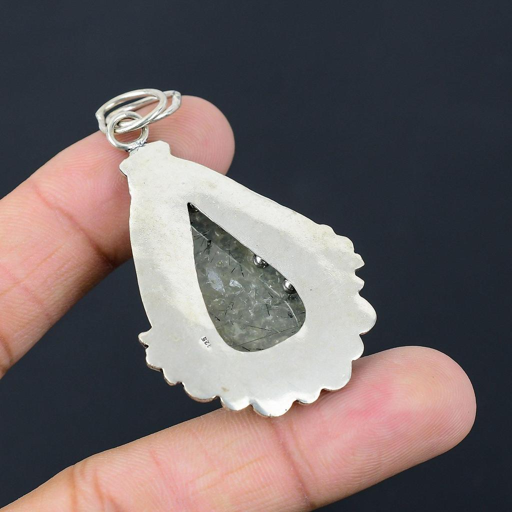 Birthday Gift For Her Natural Moss Prehnite Gemstone Pendant 925 Sterling Silver
