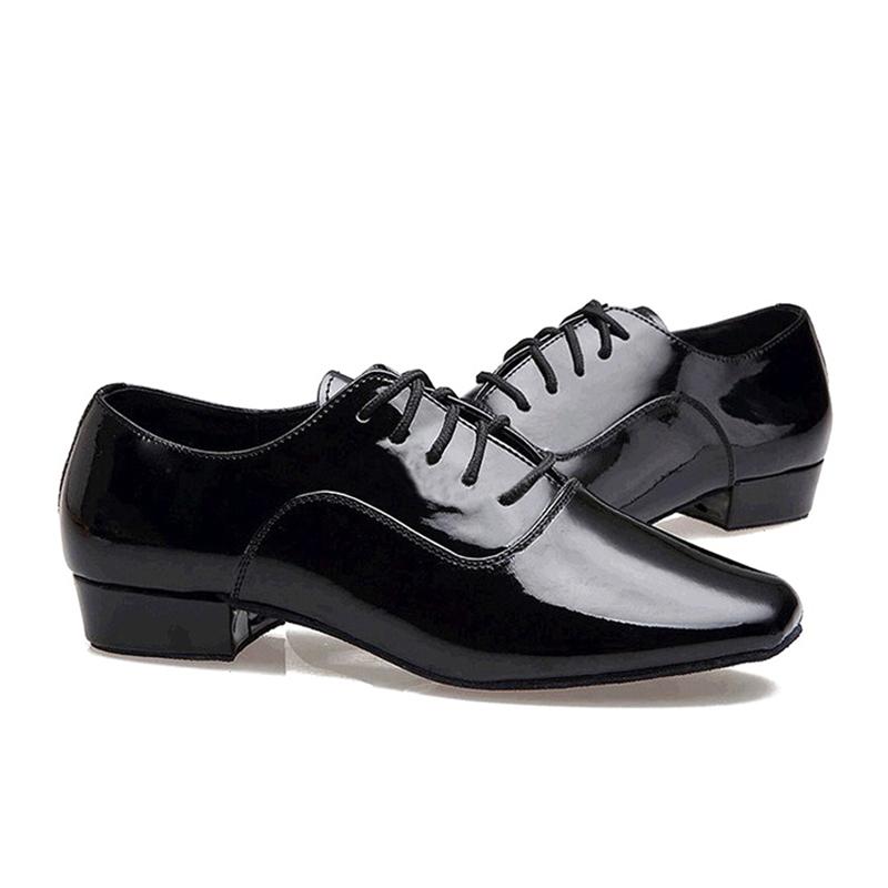 Boys Men's Square Toe Bright Leather Dance Shoes with Breath Light Leather International Standard Dance Heel 1 Inch