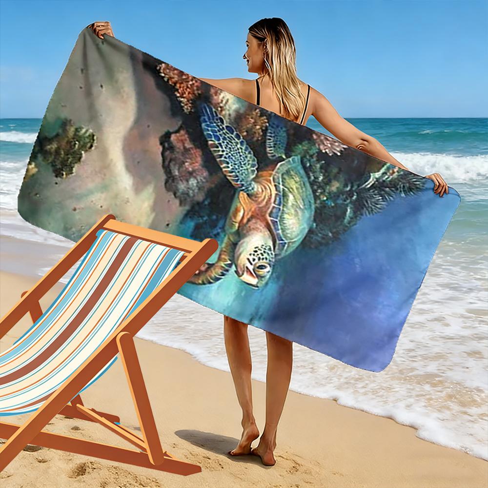 Sea Turtle Underwater Ocean Scene Beach towel quick-drying for travel outdoor sports jogging beach and swimming