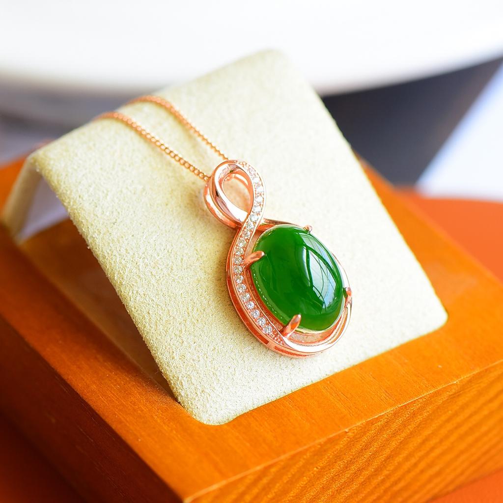 Hotan Jade S925 Silver Inlaid Jasper Egg Face Pendant for Women