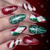 24Pieces Holiday Fake Nail Green Plaids Glitters Snowflakes Festive Santa Pattern Quick Application Press On Nail