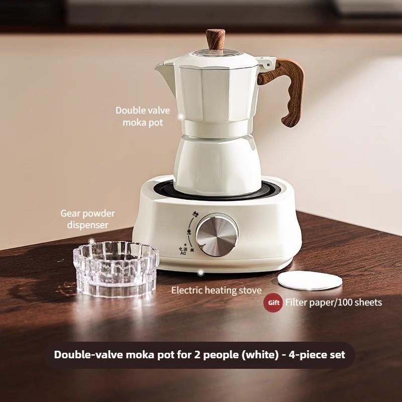 Double Valve Mocha Pot Household Small Hand Cranked Italian Coffee Machine Outdoor Electric Stove Coffee Pot Set