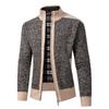Autumn Winter New Style Men Stand Collar Color Block Outer Wear Cardigan Fleece Lined Thick Warm Knit Coat