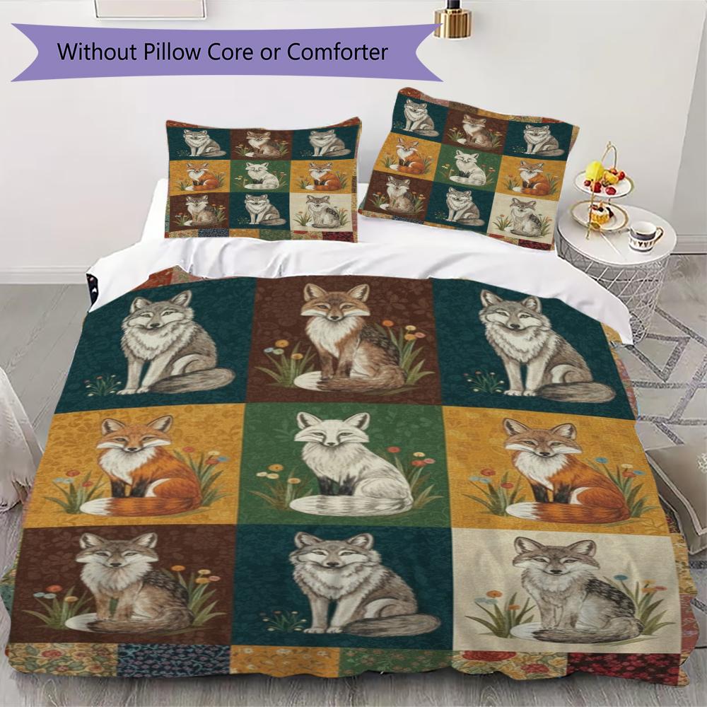 Retro Patchwork Animal Pattern Bedding Uilt Set Uilt Cover Pillowcase Home Decoration Birthday Gift (1 * Duvet Cover + 2 * Pillowcase Without Core)61