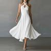 Elegant Vintage Black Lock Hole Backless Halter Aline Long Dress For Summer 2026