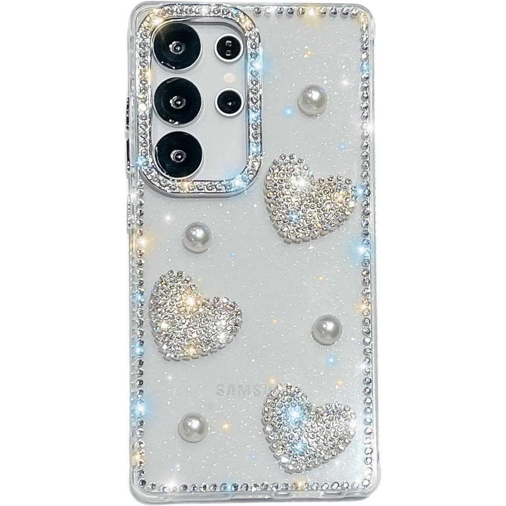 Samsung S265 Ultra Pouzdro na telefon Srdíčko s kamínky a třpytivou perlou, Plné krytí pro Galaxy S25 FE A57, Luxusní design.