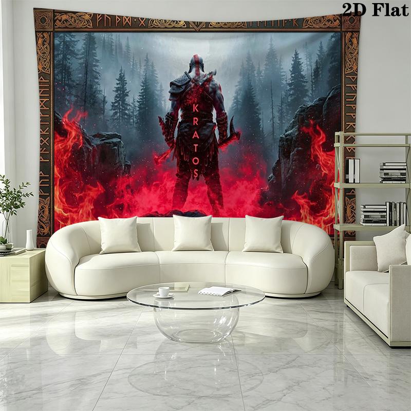 Kratos God Of War Wall Tapestry Aesthetic Wall Hanging Printed Fabric Blanket Decorative Tapestries for Bedroom Living Room Home Decor