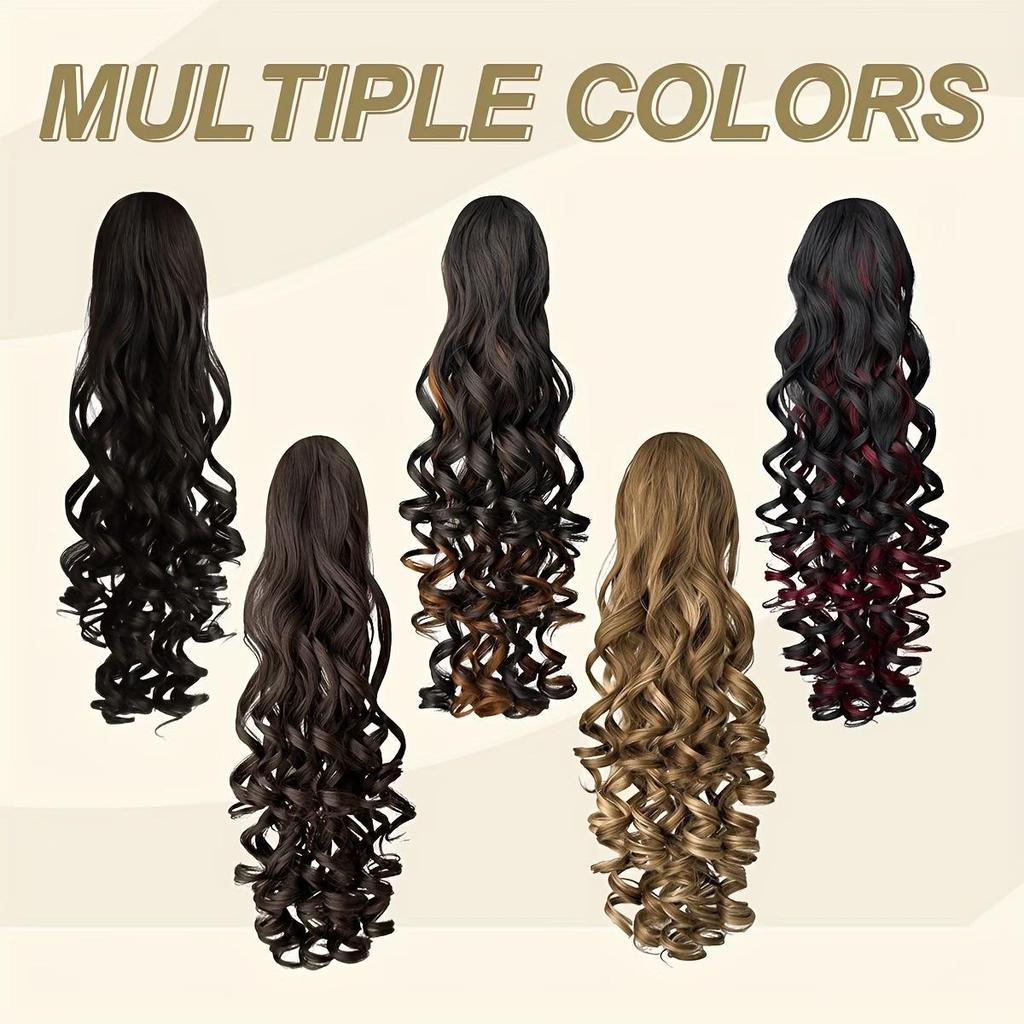 European & American Style Long Curly Ponytail Wig with Claw Clip - Roman Curl for Women