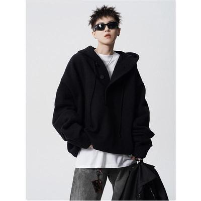 Herren 2024 Herbst/Winter Lockerer Trend Piqué-Strick Hoodie Pullover