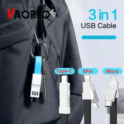 VAORLO 3-in-1 tragbares Mini-Schlüsselanhänger-USB-Kabel, Micro-USB-Typ-C für iPhone, Schnellladegerät, Datensynchronisation, Ladekabel, Cabo-USB-Kabel