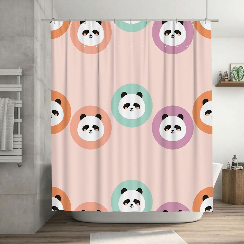 Cute Cartoon Panda Round Shower Curtain Fabric Waterproof Bath Decor Home Decoration