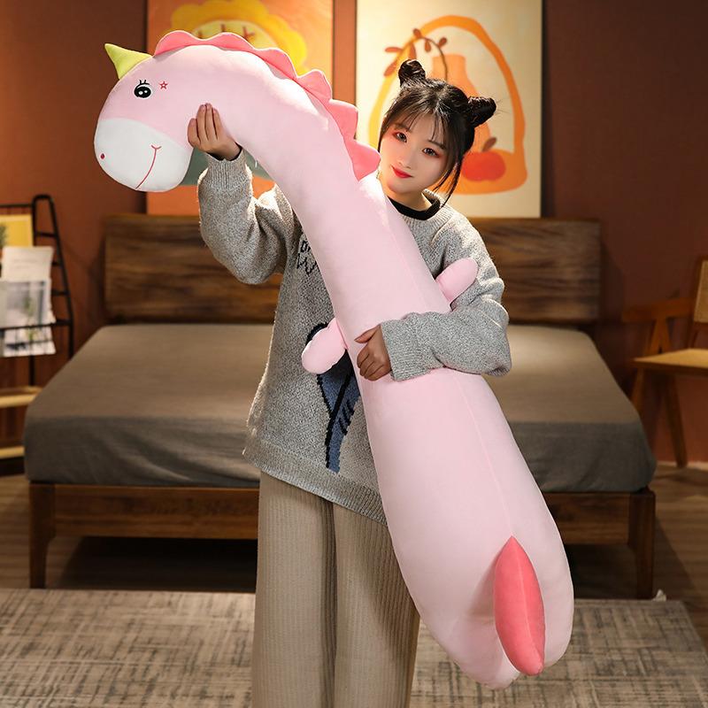 Cartoon Animal Dinosaur Shiba Inu Throw Pillow Plush Toy Unicorn Curved Long Pillow Girl Sleeping Soothing Doll