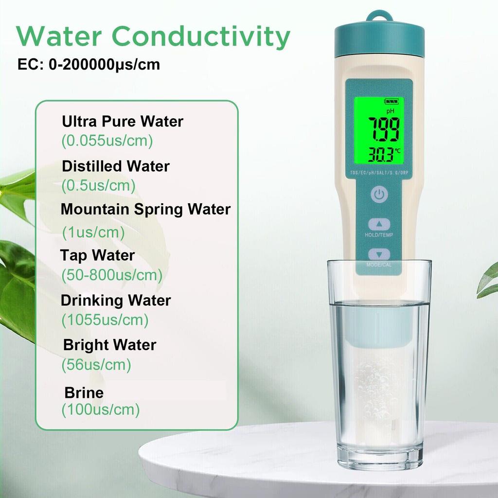 Digital PH Tester 7 In 1 TDS/EC/ORP/Temp/PH Meter Test Water Quality Monitor PH Tester For Household Drinking Hydroponics