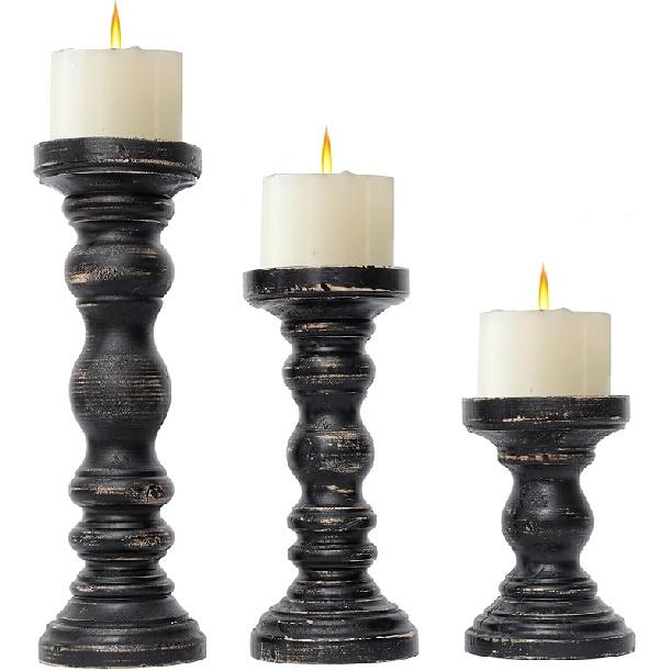 SWALLOWLIVING Деревянный подсвечник-столбик в деревенском стиле, набор из 3 штук, Белый