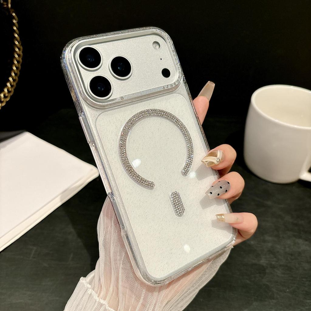 Starry Sky Glitter Magnetic Phone Case for iPhone 17 Pro Max, Rhinestone Drop-Proof Protective Cover.