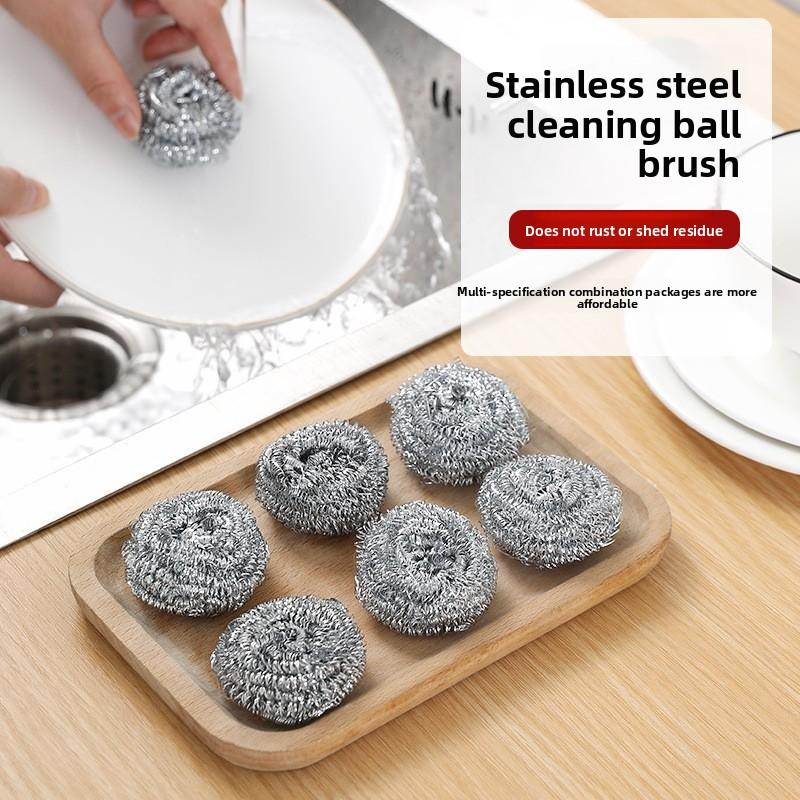 Household Non Rusting Kitchen Dishwashing Steel Wire Ball 6pcs