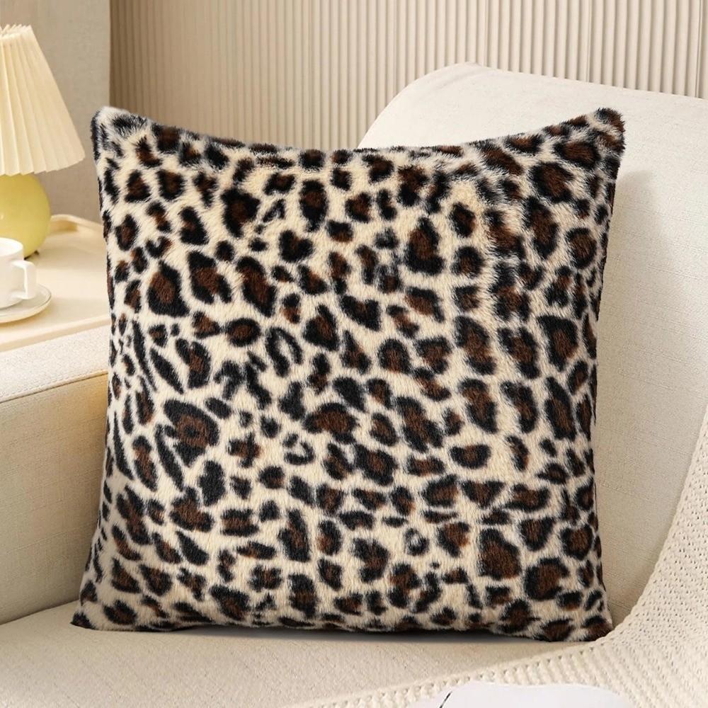 Leopard Print Throw Pillow Cover 45x45 Size Shaggy Pillow Case Faux Fur Pillowcase Sofa Decor