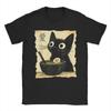 Men's Japanese Black Cat Ramen T Shirts Kawaii Noodle Cat Cotton Clothing Creative Short Sleeve Crew Neck Tees Summer T-Shirt