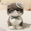 Plush Ornament for Keys Cute Kitten Pendant with Glasses And Tie, Soft Stuffed Animal Bag Decoration Keychain Backpacks Keys, Decorative Hanging