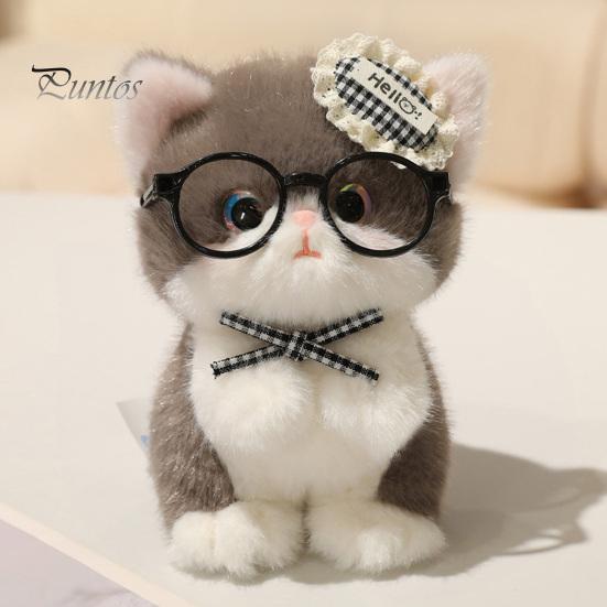 Plush Ornament for Keys Cute Kitten Pendant with Glasses And Tie, Soft Stuffed Animal Bag Decoration Keychain Backpacks Keys, Decorative Hanging