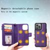 For iPhone 15 Pro Max Magnetic Leather Case Mobile Cover with Detachable Zipper Wallet Strap