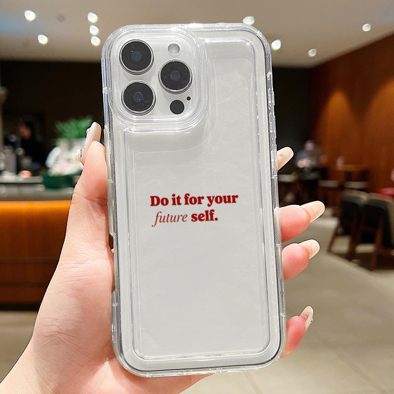 Simple Pink Lucky English Transparent Phone Case For iPhone 17 Pro Max 14 15 16 Plus 13 12 11 Pro XR XS Max 7 8 17Air 16E Cover