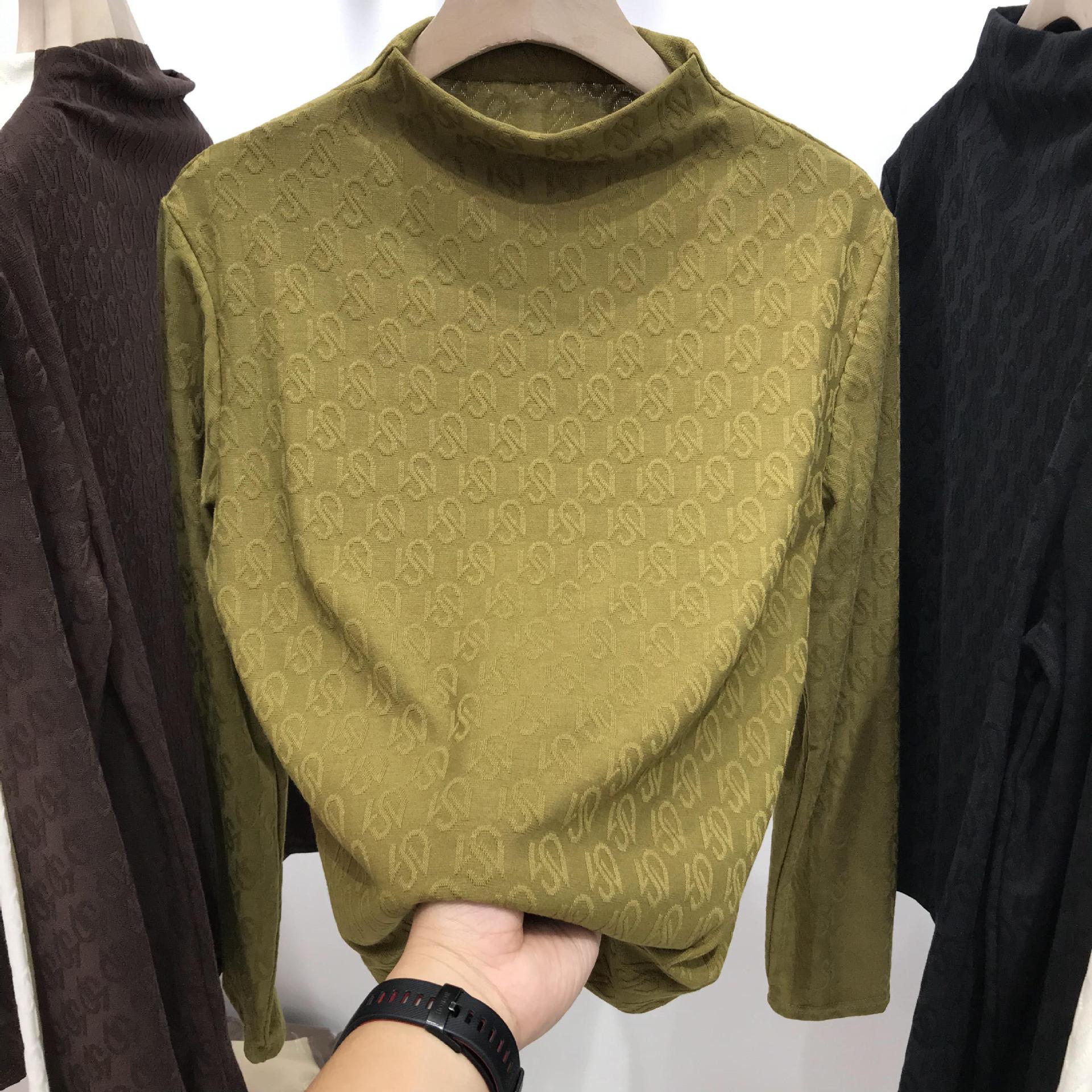 

Women s 2022 Autumn/Winter European Jacquard Half Turtleneck Slim Fit Long Sleeve Elastic Bottoming Shirt Extra Large хаки