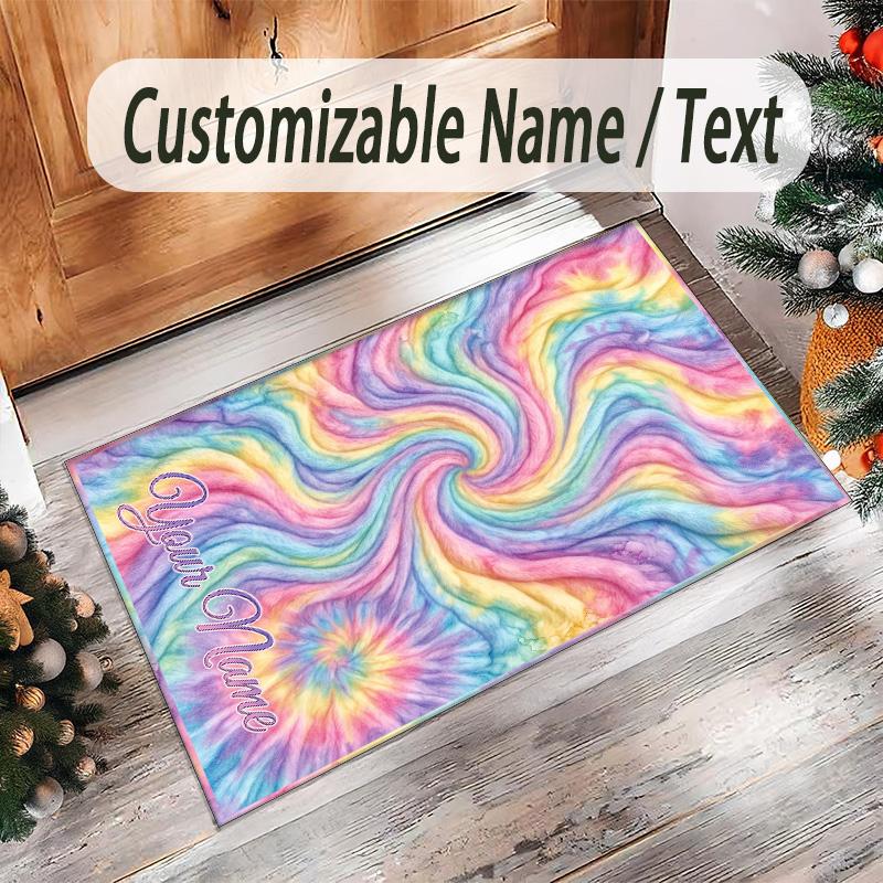 Rainbow Theme Crystal Velvet Floor Rug Personalized Custom Name Text Warm Carpet Home Decoration