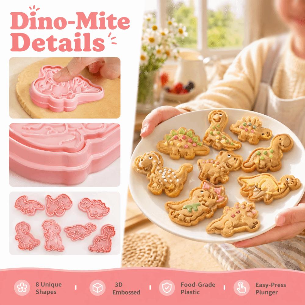 8PCS 3D Embossed Details Dinosaur Cookie Cutter PP Cookie Cutter Set Baking Kit Kids DIY Desserts