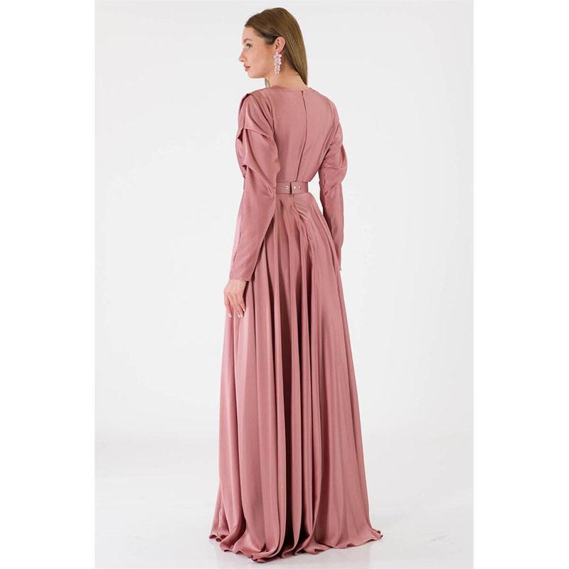 Rochie de Seara Hijab Drapat cu Maneca Lunga Dusty Rose