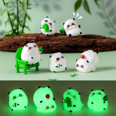 7pcs/set Cartoon Luminous Panda Miniatures Mini Figurine Resin Ornaments Fairy Garden Decoration Micro Landscape