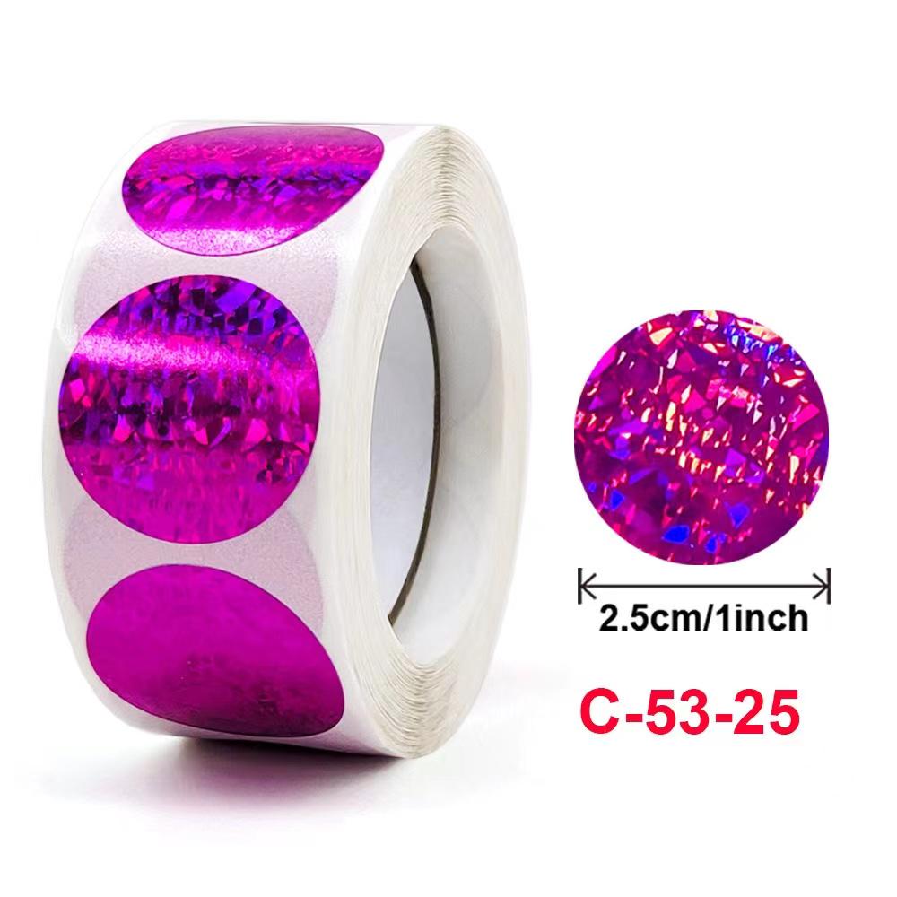 

500 Colorful Laser Glitter Reward Stickers – Round Adhesive Seals for Gifts & Packaging 2.5 cm, 500 stickers/roll