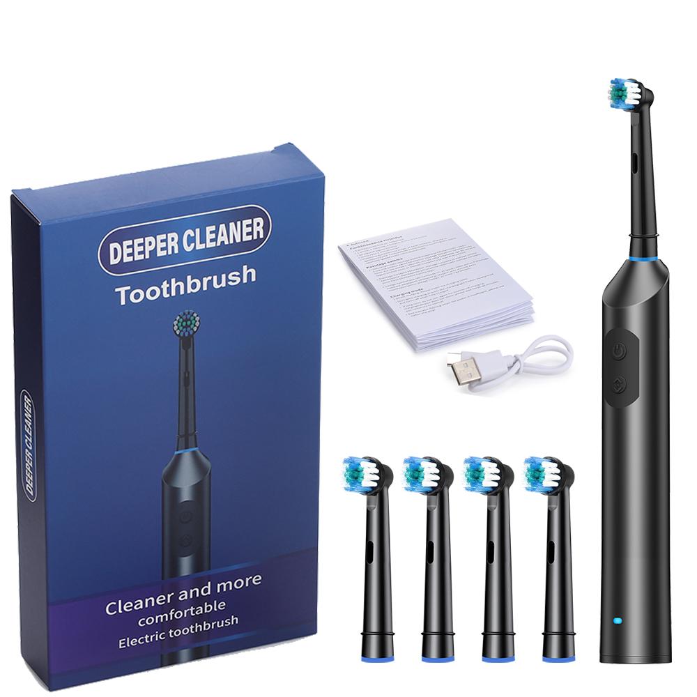 Rotating Electric Toothbrush for Adults 5 Cleaning Mode USB Rechargeable Sonic Toothbrush With 4pcs Replace Heads Smart Timer