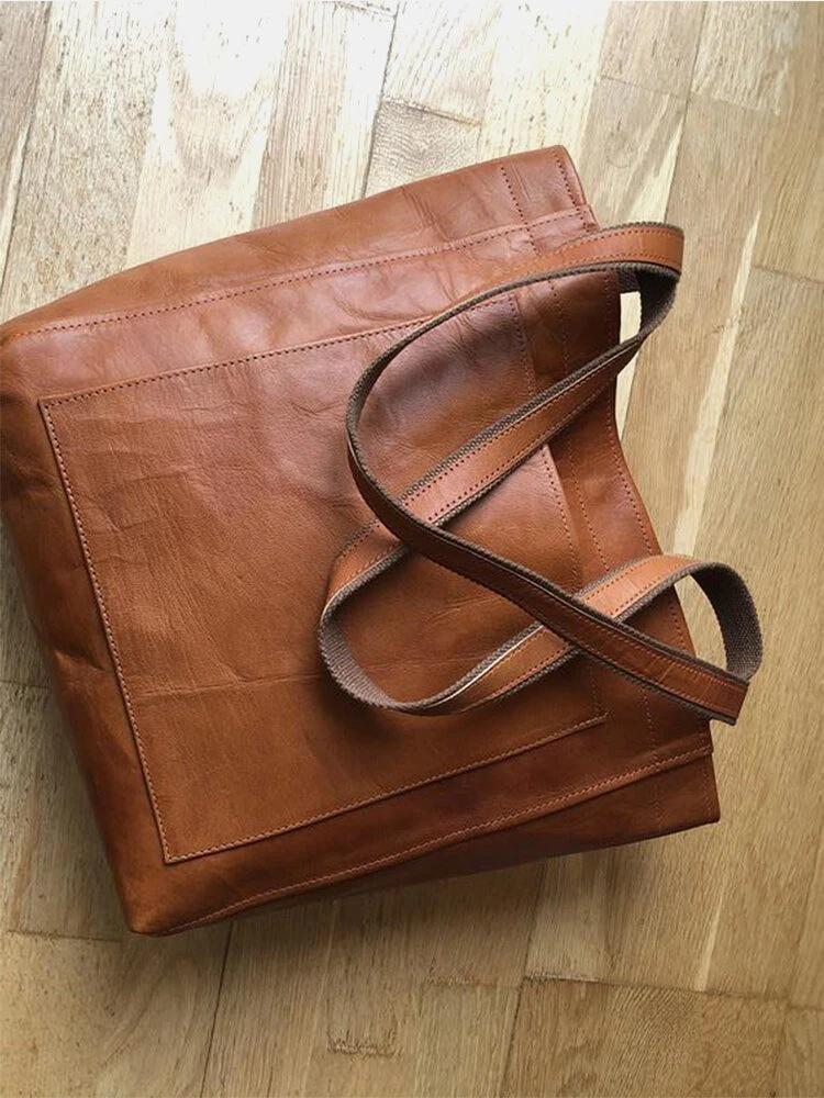Women's Retro Waxed Leather Tote: Stylish, Soft, Large Capacity, One-Shoulder Handbag with Pockets