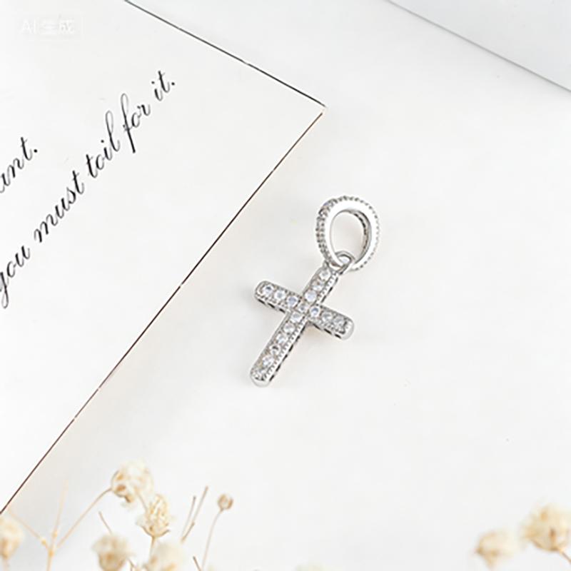 Sparkling CZ Cross Pendant Charm for Bracelet Necklace, 925 Silver Plated, Religious DIY Jewelry Gift for Women Men