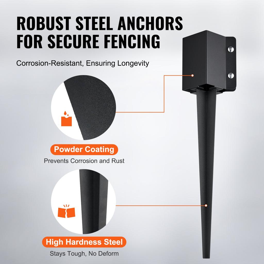VEVOR Fence Post Anchor Ground Spike, 6 Pack 24 x 4 x 4 Inches Outer Diameter (Inner Diameter 3.5 x3.5 Inches)